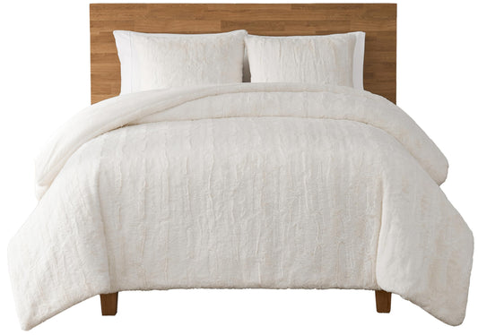 UGG King Size Comforter Set, Luxury Faux Fur Extra Soft King Comforter Set, Oversized Fluffy Reversible Cream Micromink Bedding with 2 Zipper Pillow Shams, Bedroom Decor, Snow White, Alondra