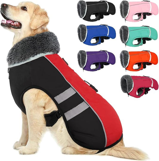 QBLEEV Warm Dog Coat Reflective Dog Winter Jacket, Waterproof Windproof Dog Turtleneck Clothes for Cold Weather Thicken Fleece Pet Dog Snowsuit Christmas Dog Vest Apparel for Small Medium Large Dogs M