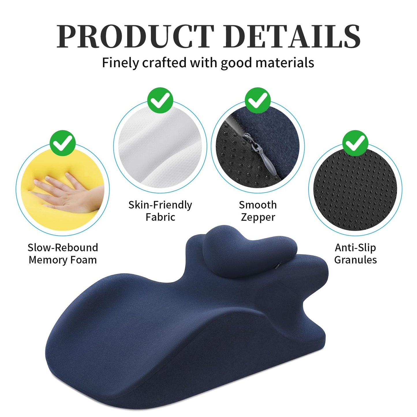 Memory Foam Ergonomic Prone Pillow, Bed Rest Pillow for Sleeping & Reading, Back Pain & Acid Reflux Support Pillow, Ideal for Massage, Removable Washable Cover