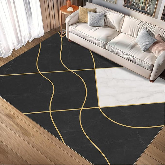 Geometric Marble Rug - 2x4 Rug, Abstract Lines Hallway Rugs, Luxury Marble Runner Rugs, Washable & Non Slip Small Carpet Home Decor