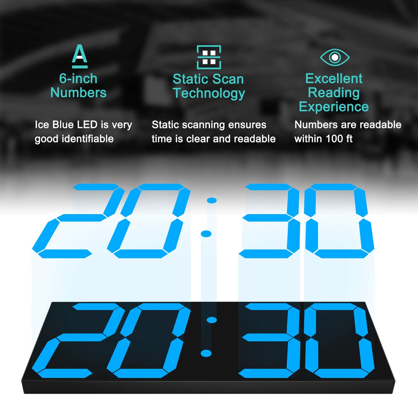 CHKOSDA LED Large Digital Wall Clock, Oversize Wall Clock with 6” Numbers, Remote Control Count up/Countdown Timer Clock, Auto Dimmer, Big Calendar and Thermometer(Ice Blue)