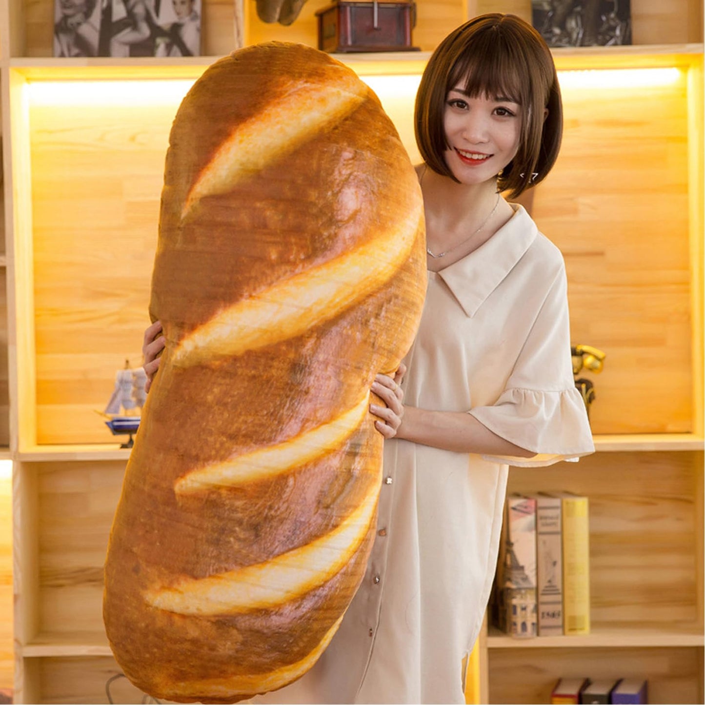 Levenkeness 3D Simulation Bread Shape Plush Pillow,Soft Butter Toast Bread Food Cushion Stuffed Toy for Home Decor 31.4"