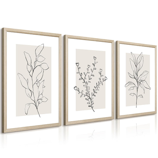 Neutral Botanical Prints Wall Art Decor Plant Minimalist Canvas Pictures Vintage Beige Wall Art Modern Farmhouse Line Poster Boho Abstract Painting Artwork for Bedroom 12x16 Inch Framed Set of 3