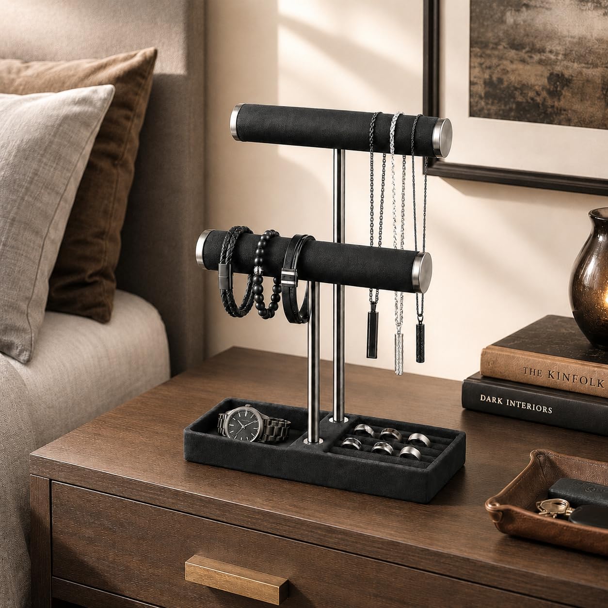 bussdis 2 Tier Bracelet Holder Display - Detachable T Bar Black Velvet Bracelet Holder, Jewelry Holder Organizer for Bracelet, Necklace, Earrings, Rings