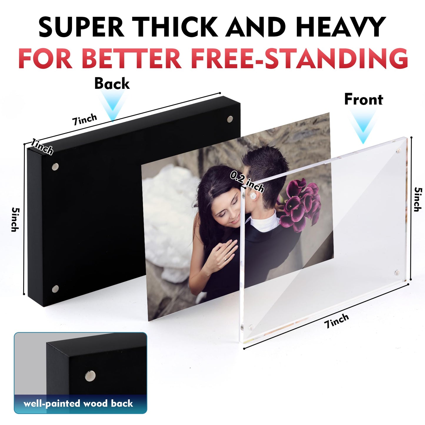 UMICAL 5x7 Acrylic Photo Frame 1 Pack Clear Magnetic Black Back