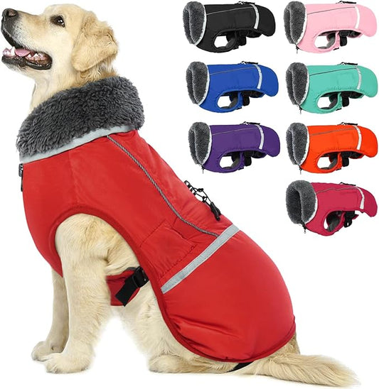 QBLEEV Warm Dog Coat - Reflective Jacket, Waterproof Winter Coat Turtleneck for Cold Weather, Thick Fleece Snowsuit Christmas Vest for Small, Medium, Large Dogs