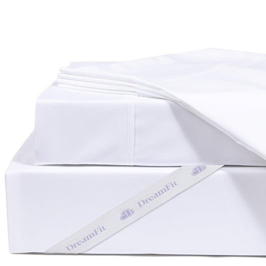 DreamFit DreamChill Cooling Bamboo Viscose Sheets for Hot Sleepers with Elastic Corner Straps 20 inch Extra Deep Pocket Breathable Silky Soft 100% Crafted in USA King Sheet Set White