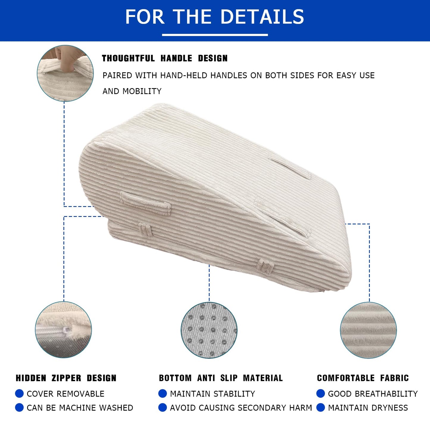 Wellbrance Leg Elevation Pillow for After Surgery, Adjustable Height Leg Wedge Pillow with Medical Grade Foam & Beige Corduroy Cover, Single Knee Elevation Pillow for Swelling Relief & Sleep