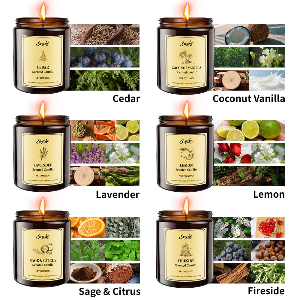 SVECKE 6 Pack 42oz Scented Candles, Soy Wax Candles for Home, Aromatherapy Candle Gift Set for Women Men, Long Lasting Jar Candles, Ideal for Birthdays Holidays