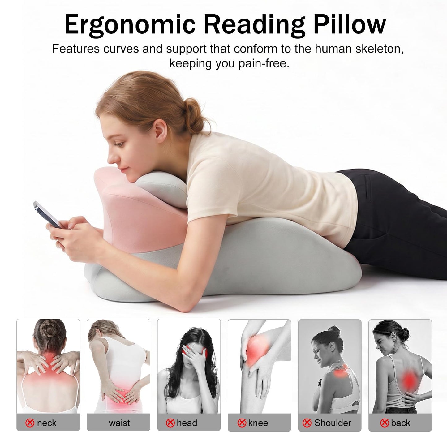 cjc Ergonomic Memory Foam Wedge Pillow 27° Support for Neck,Back and Waist,Multi-Position Bed Support Pillow with Removable Cover (Pink Gray)
