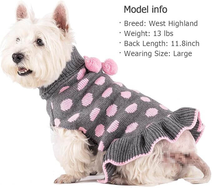 KYEESE Dog Sweater Dress Turtleneck Dog Sweaters for Girl Medium Dogs Polka Dot Knit Pullover Warm Pet Clothes for Fall Winter