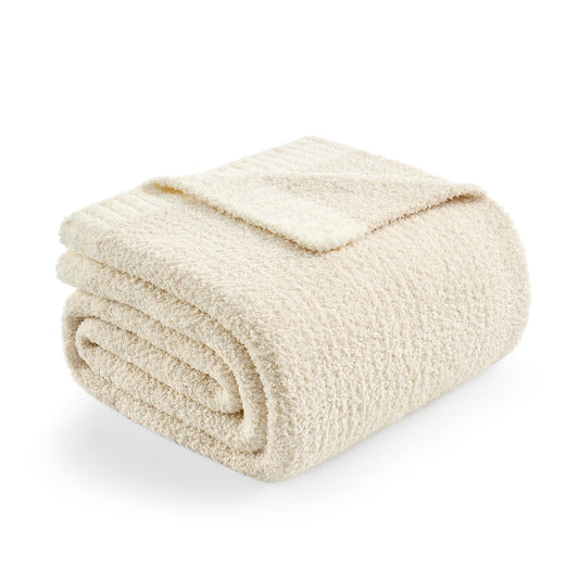 Snuggle Sac Queen Size Oversized Super Soft Bed Blanket - Warm & Cozy Knit Fuzzy Microfiber Blankets in Heather Ivory, 90 x 90