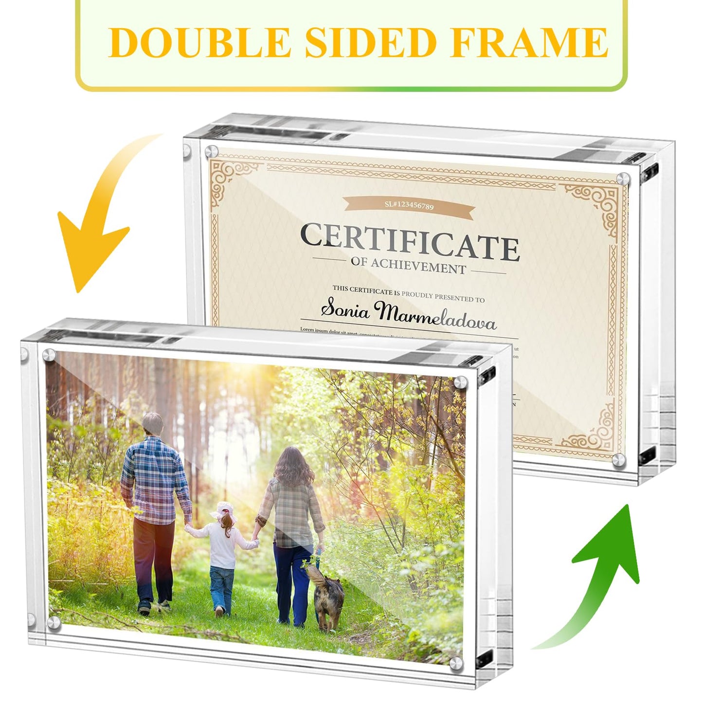Boxalls 5x7 Inches Acrylic Picture Frame, Double Sided Clear Frameless Photo Frames with Magnetic Desktop Transparent