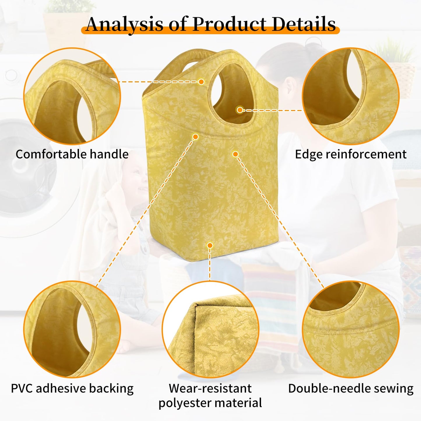 Zhumaotong 18"x17"x9.5" Foldable Laundry Basket, Waterproof Wear-Resistant Fabric Laundry Hamper with Soft Handle, Small Portable Laundry Tote for Dirty Clothes, Grocery, Travel
