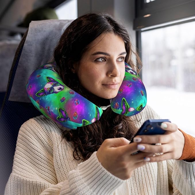 Neck Travel Pillow, Breathable Memory Foam Chin & Head Support Cushion Pit Bull Dog Art for Airplane Car Sleeping Rest