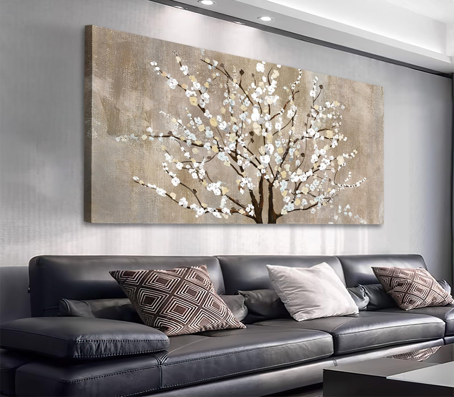 arteWOODS Flower Canvas Wall Art for Living Room - Stunning Floral Artwork, Versatile Decor, Ready To Hang, Elegant Prints Plum Blossom Abstract Framed Painting Bedroom Decor - Beige/Brown 29 x 58