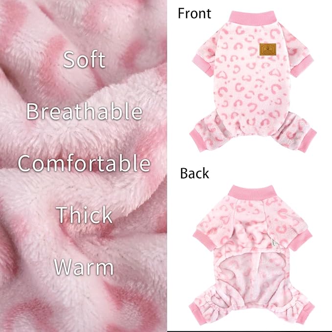 XPUDAC Dog Sweater Leopard Fleece Dog Pajamas for Small Medium Dogs Girl Soft Warm Pet Winter Clothes for Winter Christmas(Pink, Medium)