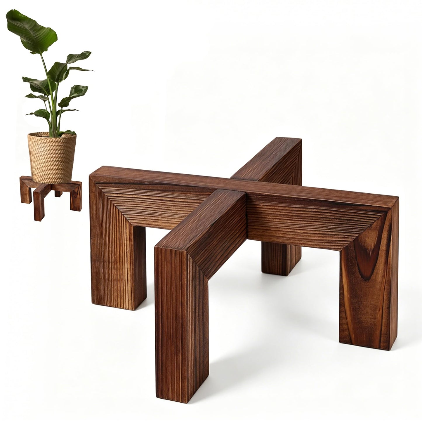 Phyluckny Wood Plant Stand Indoor Outdoor, Mid Century Modern Planter Holder, Sturdy Plant Pot Stand, Single Floor Flower Pot Holder (Walnut, Fit 2.5-8 Inch Pots)