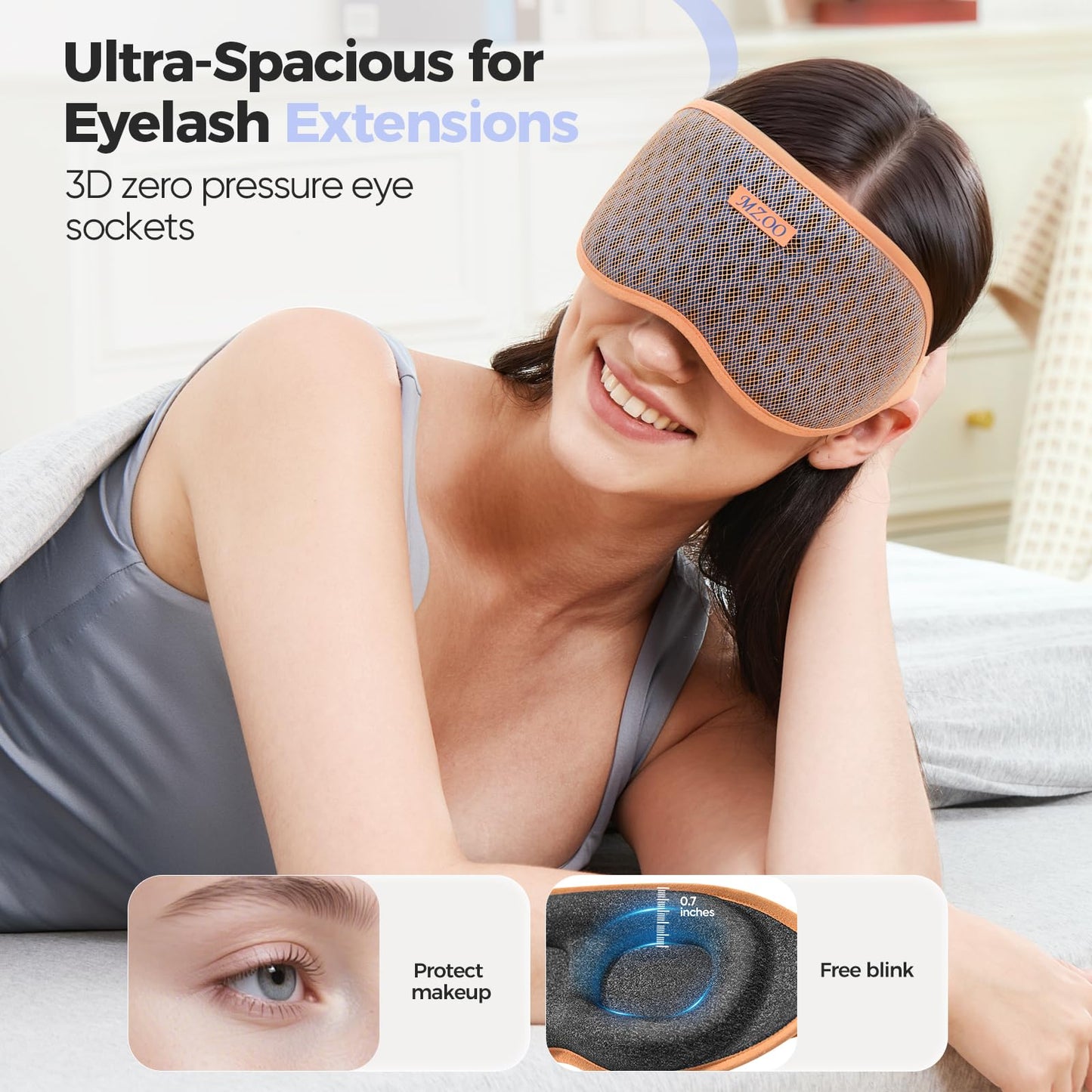 MZOO Pro Breathable Sleep Mask - Complete Blackout Sleeping Eye Mask for Side Sleeper, 3D Zero Pressure & Eyelash Friendly Night Blindfold Eye Covers, Travel Essentials & Birthday Gifts for Women Men