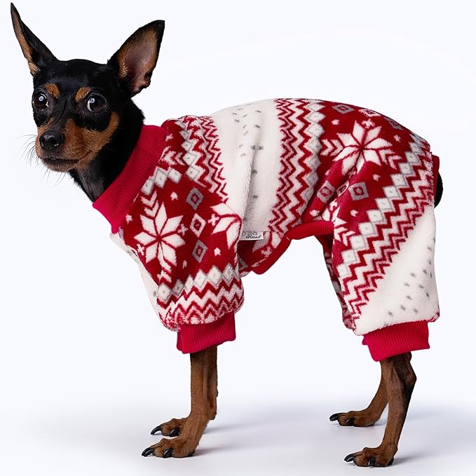 XPUDAC Dog Christmas Pajamas Fleece Dog Sweater for Small Medium Dogs Girl Boy Winter Puppy Clothes Holiday Pet Outfit, M