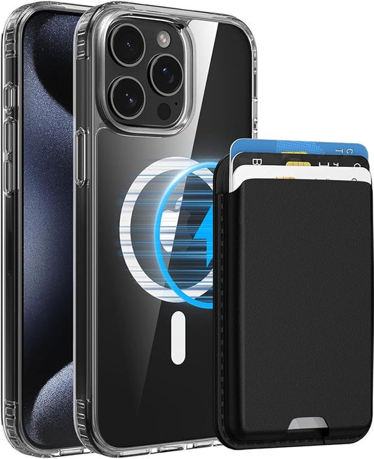 Ntwinro Magnetic for iPhone 14 Pro Max Clear Case (Compatible with MagSafe) with Black Detachable Wallet & Card Holder for 3 Cards [RFID Blocking] Military Grade Protective Slim Phone Cover