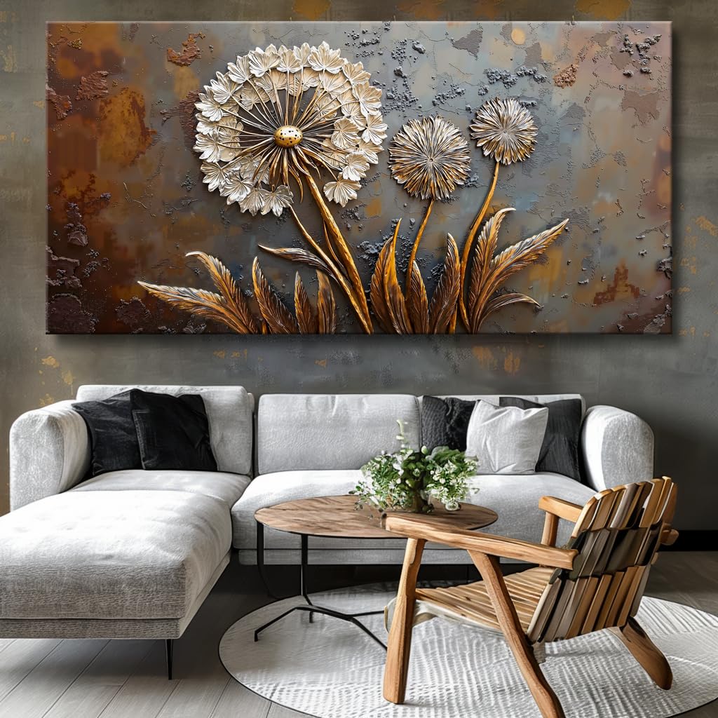 Large White Flower Wall Art with Taupe Background Elegant Flower Framed Floral Canvas Print for Living Room, Bedroom, Dining Room, Home Office Modern Ready to Hang Home Decor - 20"x40"