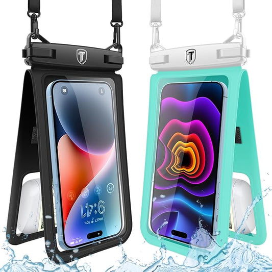 Takfox Double Space Waterproof Phone Pouch [2-Pack], Dual Large Cellphone Dry Bag Case for Samsung Galaxy S25 Ultra S24 S23 S22 A16 A15 A14 A36 iPhone 16 Pro Max Fit All Phones Up to 7"-Black/Green