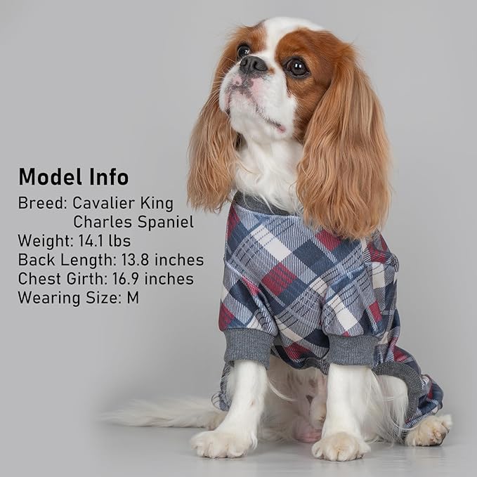 KYEESE Dog Pajamas Velvet Pjs Comfy Coat Pet Clothes Soft Doggie Jammies Plaid Dog Pajamas for Small Dogs Boy Girl Stretchy Onesie, Grey, X-Large
