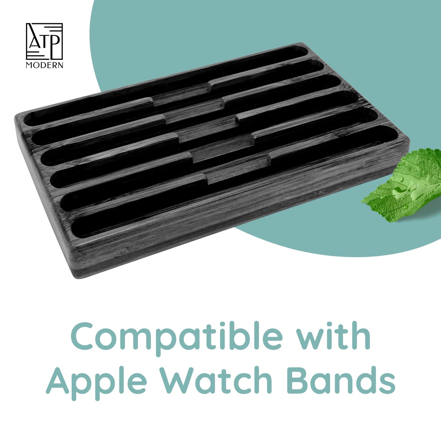 ATP MODERN Wooden Watch Band Organizer - Works with All Apple Watch Bands - Watch Band Holder - Wooden Watch Stand Display - Birthday Gift for Her (6, Black)