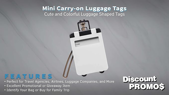10 Mini Carry-on Luggage Tags Pack - Flip Open Cover, ID Sticker - White