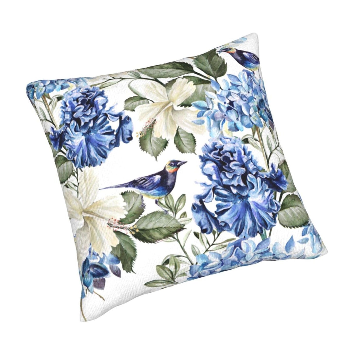 Coshatsu Blue and White Floral Pillow Covers 18x18 Set of 2, Spring Hydrangea Hibiscus Flowers Throw Pillow Covers Square Decorative Pillow Case for Couch Bed Sofa Cushion Home Decor