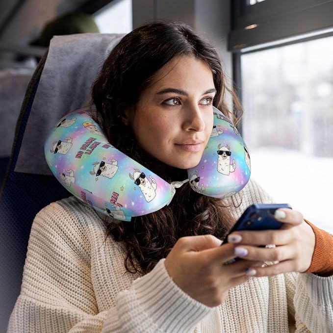 Unique Travel U Shaped Pillows No Drama Llama for Airplanes Car Flight, Comfortable Chin Head Neck Cushion Supporting, Polyester Removable Cover