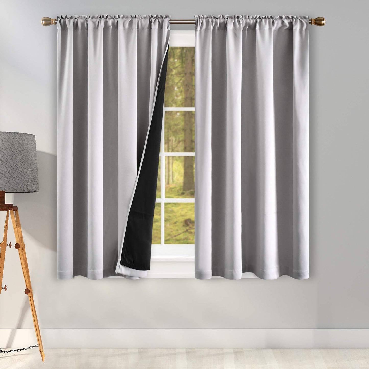 KEQIAOSUOCAI 100PCT Blackout Curtains with Double Layer - Thermal Insulated Full Blackout Energy Efficiency Window Draperies for Dining Room (Light Grey 2 Panels 42 by 45 Inch)