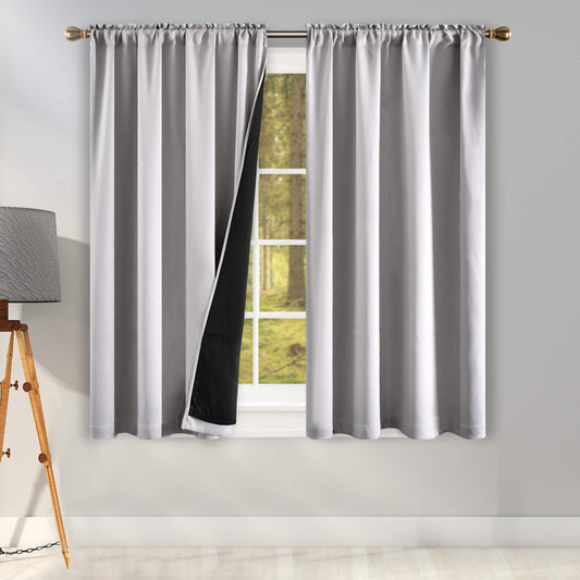 KEQIAOSUOCAI 100PCT Blackout Curtains with Double Layer - Thermal Insulated Full Blackout Energy Efficiency Window Draperies for Dining Room (Light Grey 2 Panels 42 by 45 Inch)