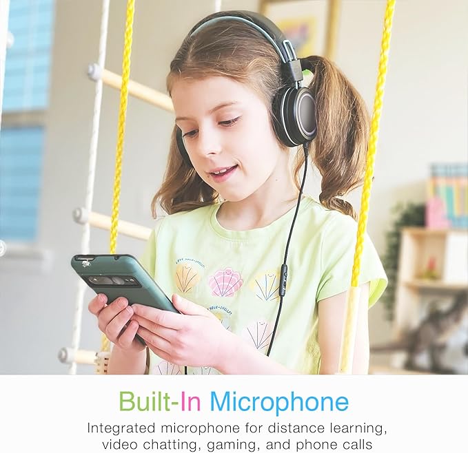 MEE audio KidJamz KJ55 USB-C Headphones for Kids w/LED Lights, Volume Limiter, Microphone On-Ear Wired Children's Headset for iPhone 15/16/17, iPad, Other USB Type C Devices (Plain Black)