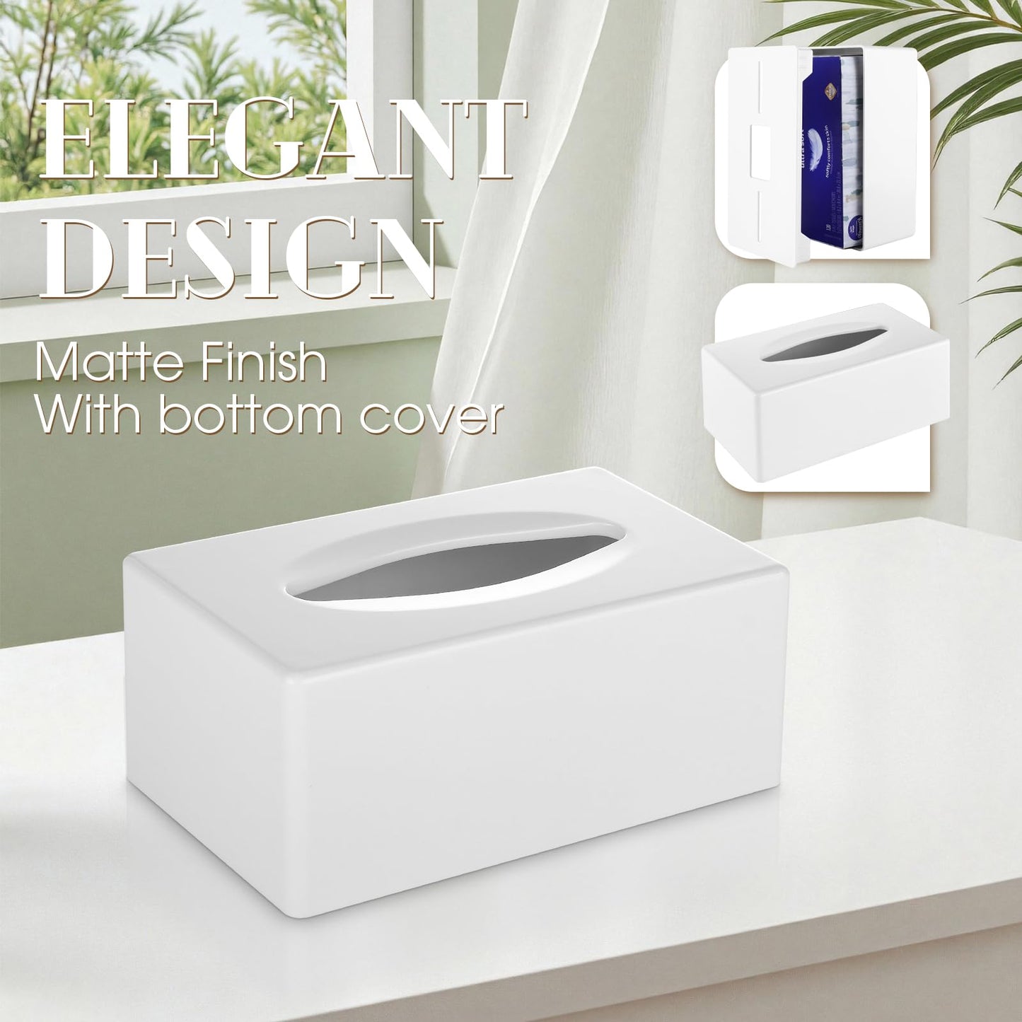 Y-in Hand Tissue Box Cover, Rectangular Facial Tissue Holder with Bottom, Decorative Storage Box for Bathroom Vanity, Countertops, Dressers, Night Stand, Car, RV, Parlors and Offices - White