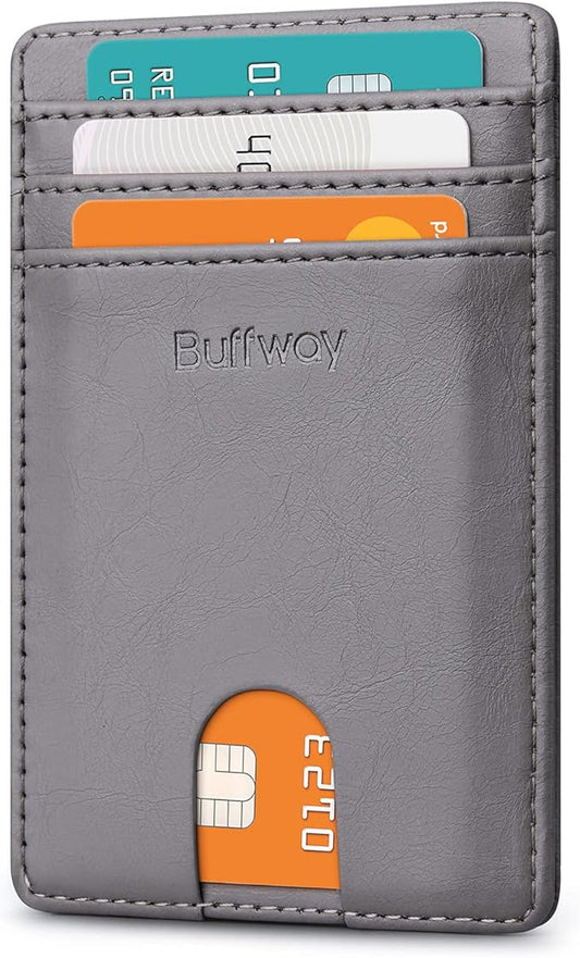 Buffway Mens Slim Wallet, Minimalist Thin Front Pocket Leather Credit Card Holder with RFID Blocking for Work Travel | Minimalist, Thin, Front Pocket, Credit Card Holder, RFID Blocking, for Work Travel