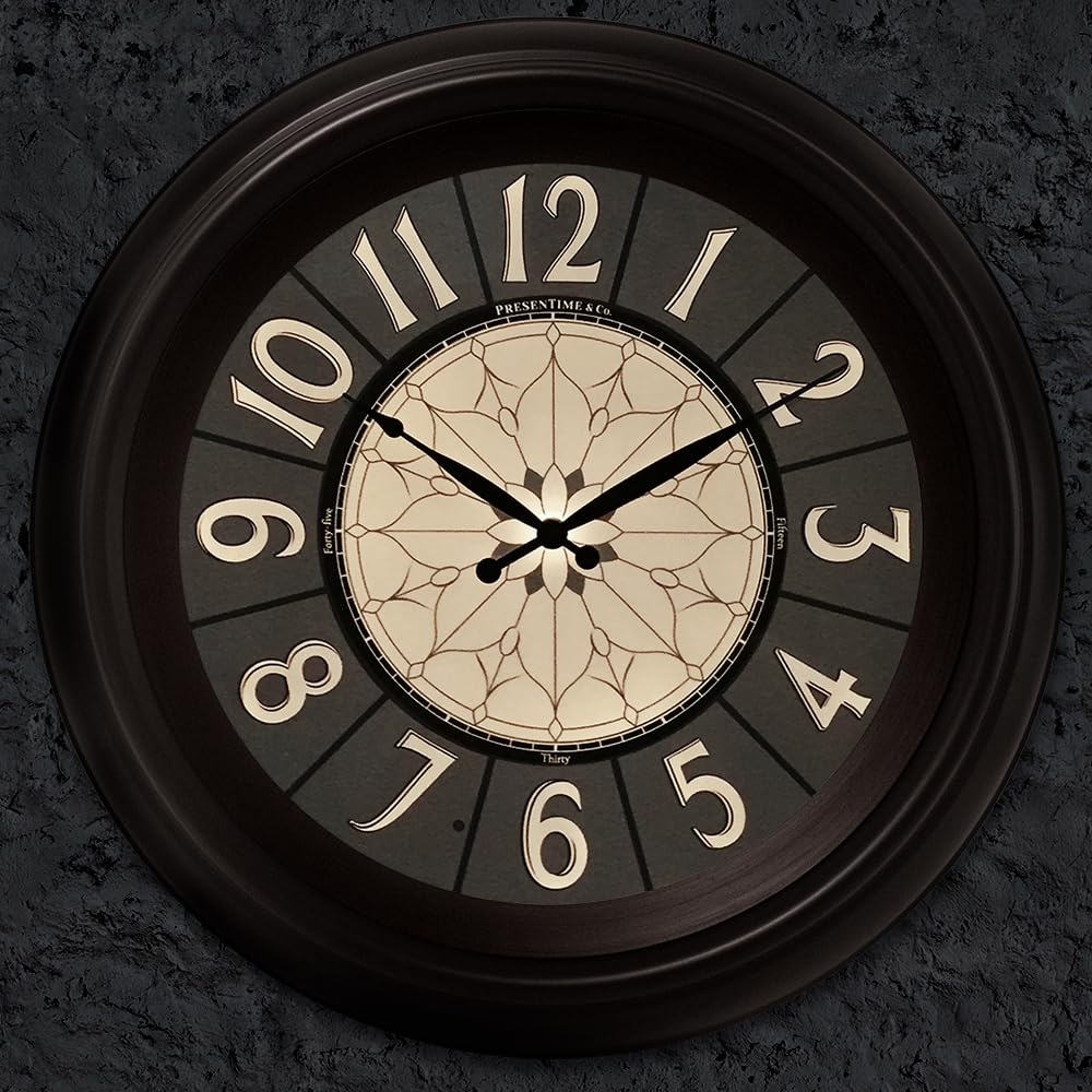 Presentime & Co. 18" Luminous Large Wall Clock, Oil Rubbed Bronze Finish, Night Light, Lighted Clock with Smart Sensor to Turn on/Off Lights. Wall Décor for Living Room, Dining Room, Kitchen.