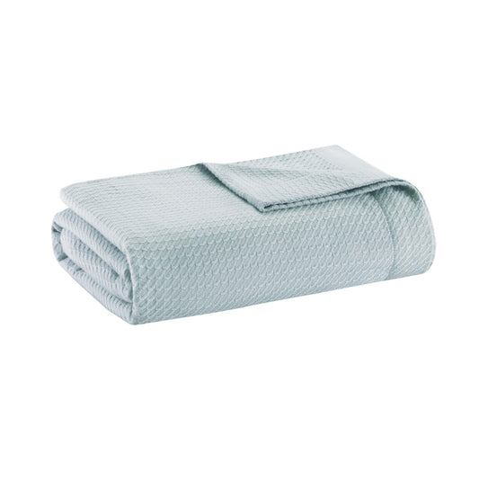 Madison Park 100% Egyptian Cotton Lightweight Summer Blanket, Breathable Waffle Knit Design, Soft Cozy All-Season Throw for Bed, Couch or Sofa, Light Blue King Size (108"x90")