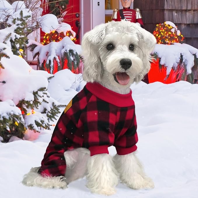 XPUDAC Dog Christmas Pajamas Plaid Doggie Clothes for Small Medium Dogs Girl Boy Fleece Pet Sweater for Winter Christmas(X-Small)
