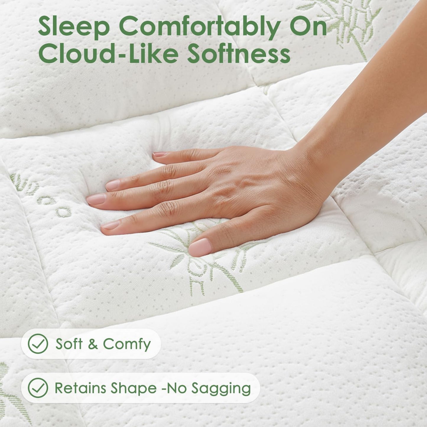 Full Mattress Topper Viscose Derived from Bamboo, Cooling Thick Pillow Top Mattress Pad with Deep Pocket for 8"-21" Mattress, Soft Breathable Mattress Topper for Back Pain Relief, Green