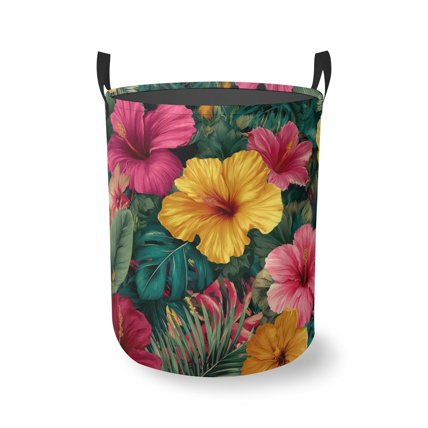 Laundry Hamper Foldable Oxford Cloth Tropical Flower Laundry Basket With Handle Portable Clothes Storage Organizer Basket Storage Bag For Laundry Room/Bedroom/Bathroom