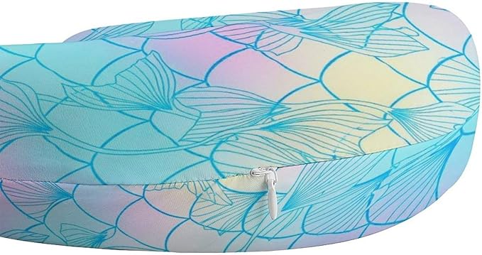 Travel Neck Pillow Memory Foam U Shaped Cushion Colourful Fish Scale Magic Mermaid Tail, Washable Cover for Airplane Car Office Home Sleeping Pain Relief