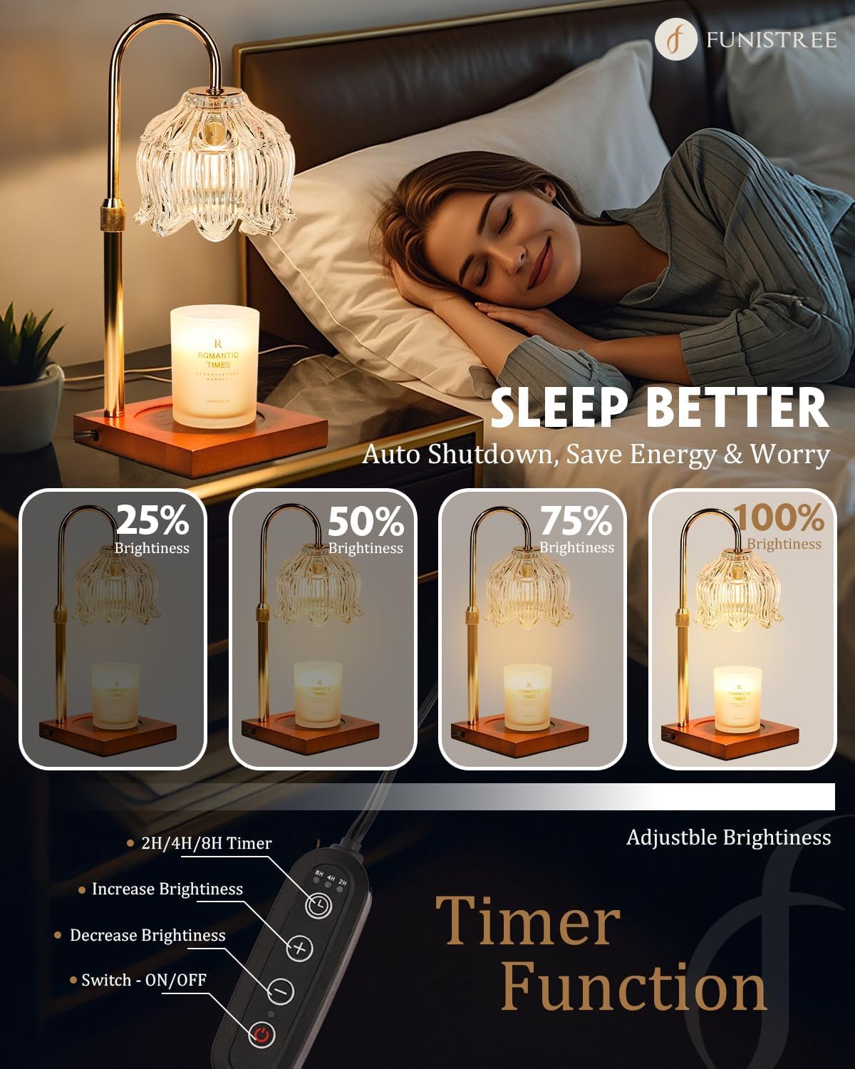 Clear Crystal Candle Warmer Lamp with Timer & Dimmer, Candle Warmer Adjustable Height, Christmas Birthday Gifts for Women Mom, House Warming New Home Bedroom Decor, Flower Wax Warmer for Jar Candle