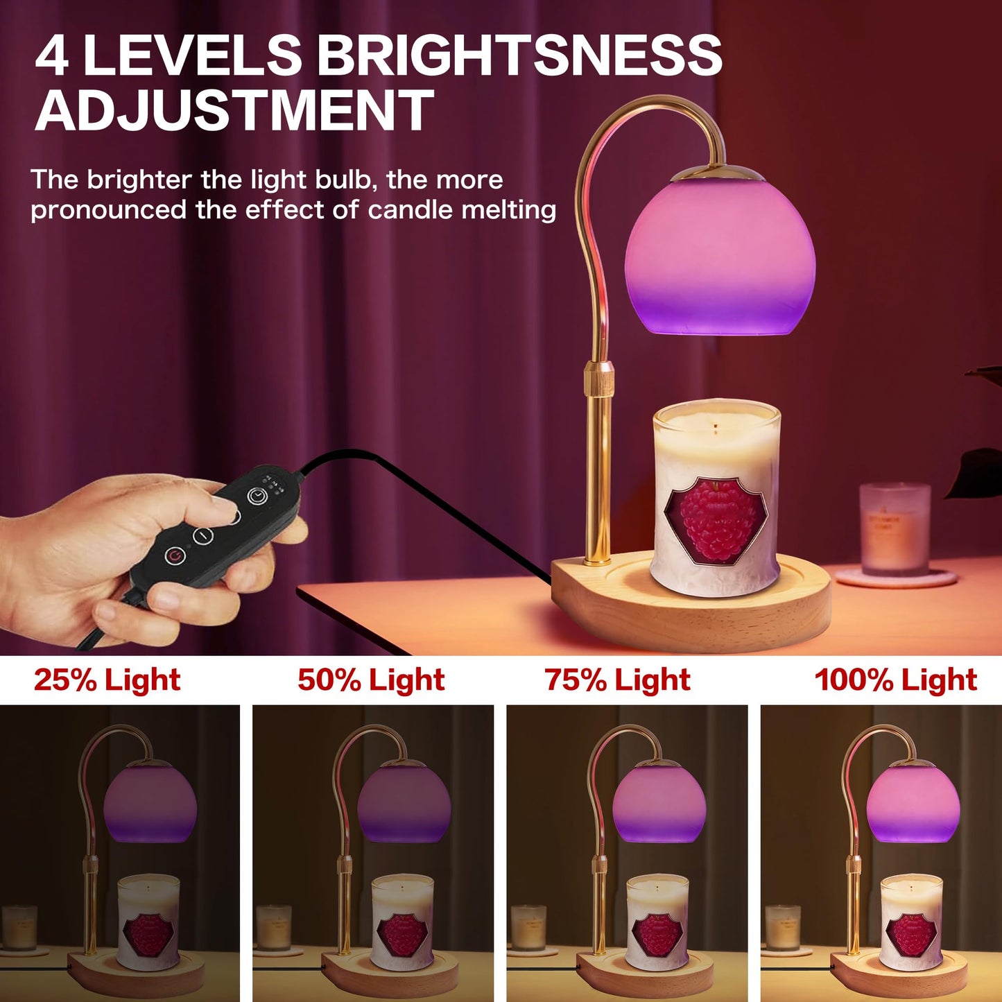 DALUXshop Candle Warmer Lamp with Timer 2H/4H/8H, Adjustable Height Dimmable Candle Lamp with 2 Bulbs, Wax Melt Warmer for Jar Candles, House Warming, Home Decor, Christmas Gifts for Women Mom(Purple)