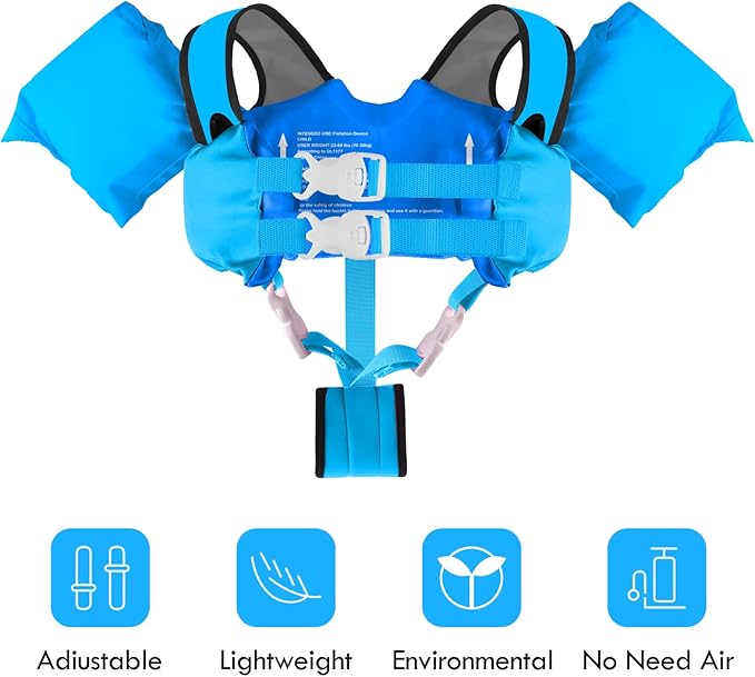 Chriffer Kids Swim Vest Life Jacket for 30-55 Pounds Boys and Girls, Toddler Floaties with Shoulder Harness Arm Wings for 2,3,4,5,6,7 Years Old Baby