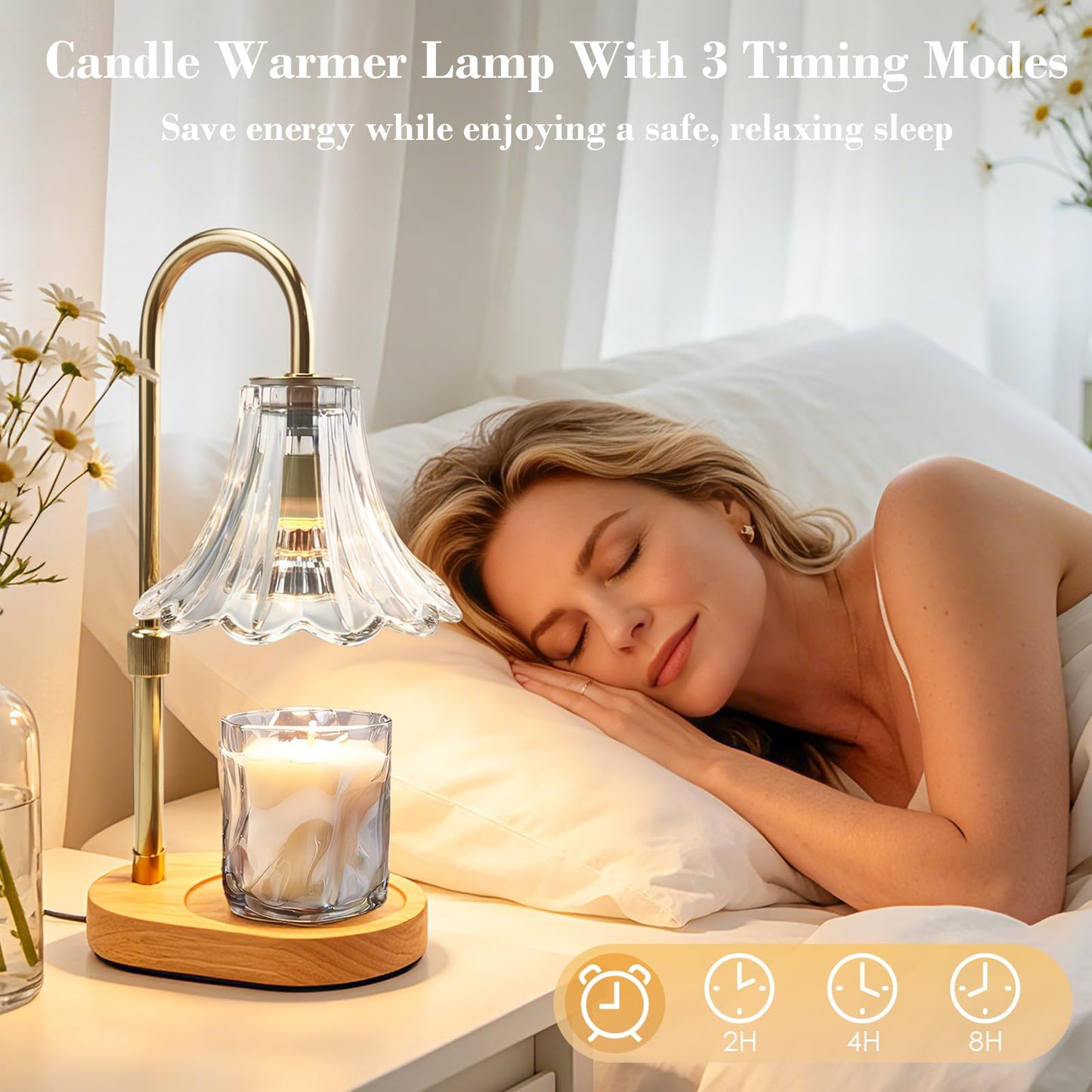Banbanda Candle Warmer Lamp with Timer: 2026 Mothers Day Gifts for Women, Adjustable Candle Warmer with 2 Bulbs, Flower Candle Lamp for House Warming Room Decor