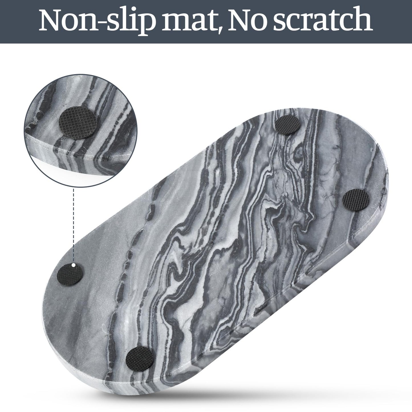 Koville Natural Marble Tray, 12"x6" Decorative Tray for Countertop, Catchall for Perfume, Candles, Jewelry Dish Elephant Grey