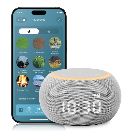 Santebee Sound Machine for Sleep Smart White Noise Machine for Adults Night Light, Luna Pro 507 Soothing Sounds, Dual-stage Alarm&Snooze, Custom Buttons, App Control Dimmable Clock Timer for Baby Kids