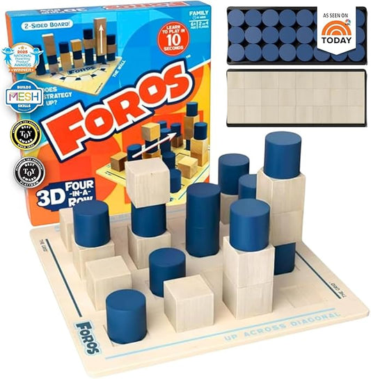 Foros 3D Board Game | Strategy Board Games with Unique 3D Gameplay | Family Games for Kids and Adults | Beautiful Wooden Design | Fast-Paced, Easy to Learn & Fun to Play | MESH Accredited for Learning